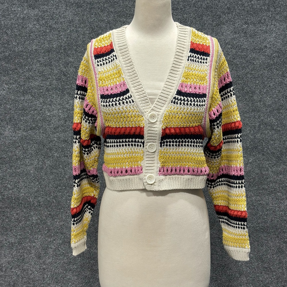 Ba&sh Cardigan Sweater Womens Small Multicolor Stripe Open Knit Romy Cropped